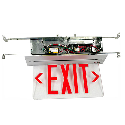 Recessed Aluminum Fluorescent Edgelit Exit Sign